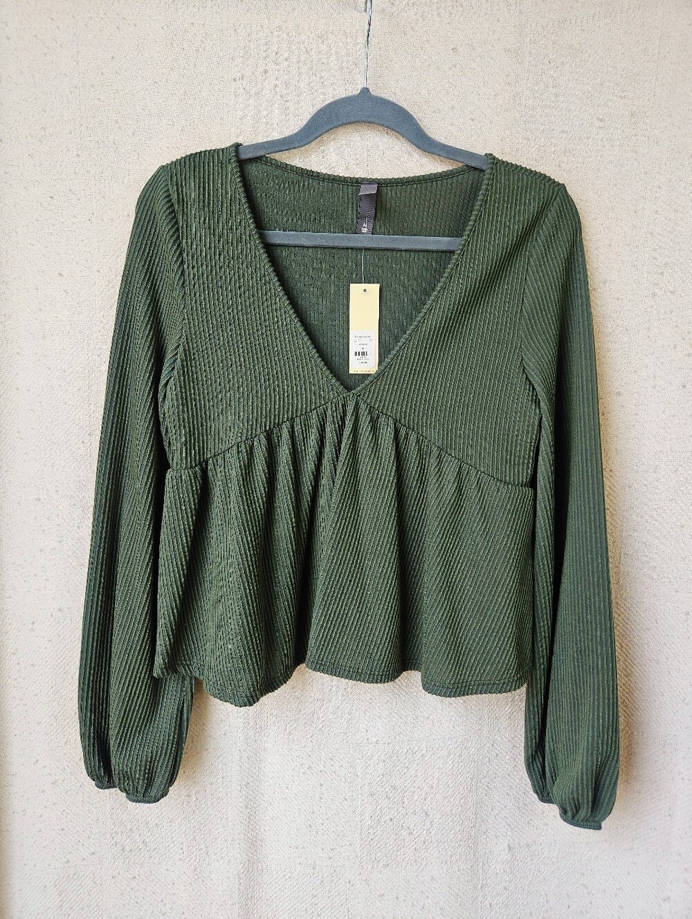 Francesca's Alya Olive Green Knit Blouse Top Shirt Babydoll Medium New Tags